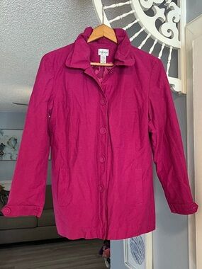 Chico’s 2000s Vintage Y2K Sparkly Vibrant Pink Button-Up Jacket Long Sleeve Sz 8